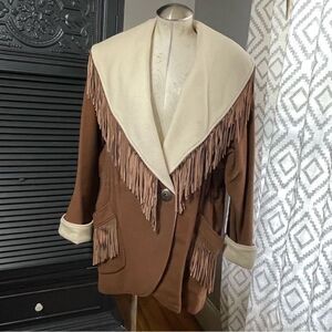 Vintage LOROVI‎ Southwest Lined Fringe Wool Coat Women’s Size Medium